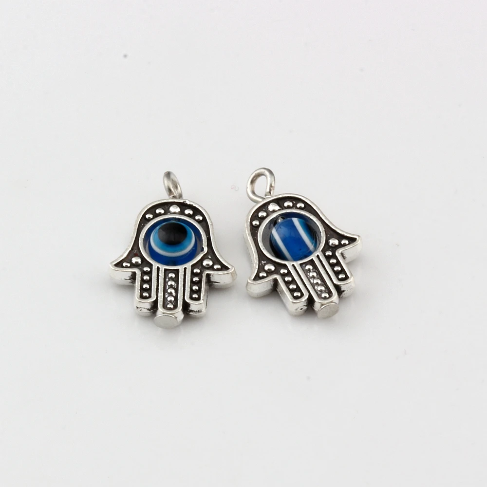 100Pcs Hamsa Hand Blue Eye Bead Kabbalah Good Luck Charm Pendant For Jewelry Making Bracelet Necklace DIY Accessories 19x12mm