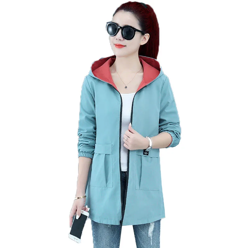 Women Double-Sided Coat New Autumn Hooded Windbreaker 2022 Female Loose M-5XL Jacket All-match Jackets Women's C861