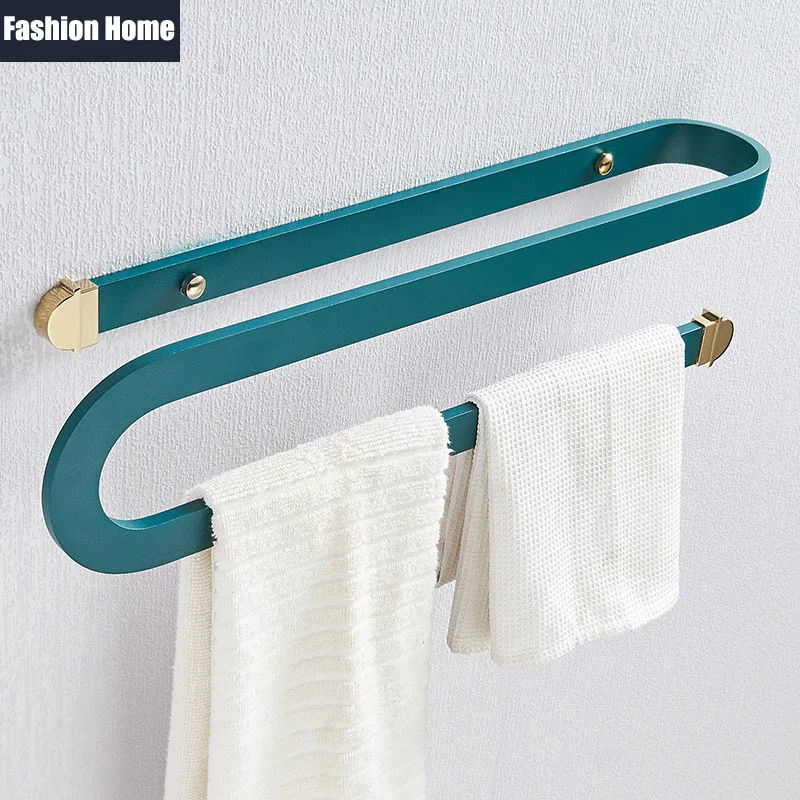 2021 New Nordic Creative Peacock Blue Towel Rack Fashion S Bend Shape Aluminum Fixed Bath Towel Bar for Bathroom Toilet