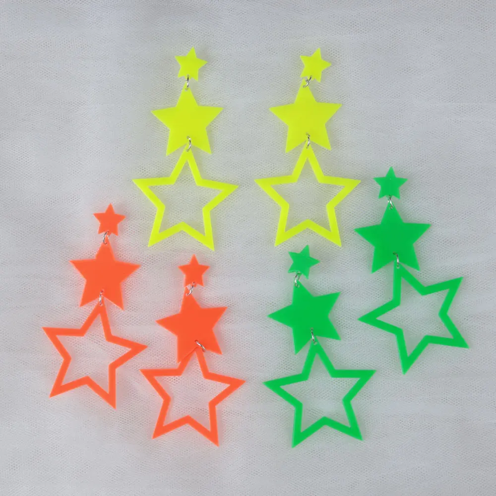 Punk Neon Color Star Acrylic Dangle Earrings For Women Hollow Geometric Pentagram Long Drop Earrings Fashion Jewelry Gifts