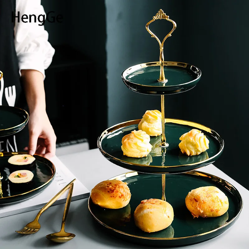 

Nordic Three Layers Cake Stand Nordic Golden Stroke Afternoon Tea Dessert Storage Ceramic Plate Dessert Plate Home Decoration