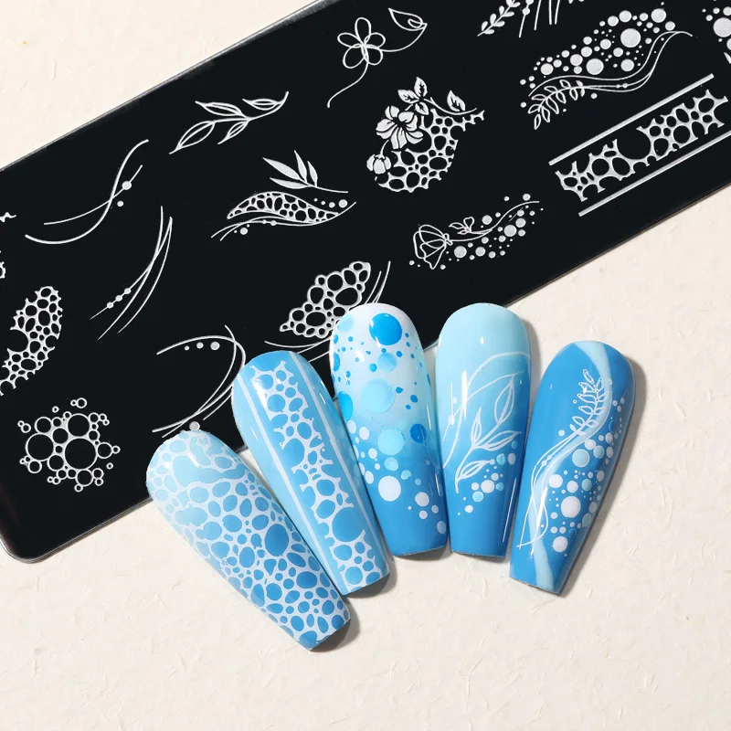 NICOLE DIARY Foam Bubble Effect Nail Stamping Plates Flower Leaf Line Design Stamp for Nails Printing Stencil Templates