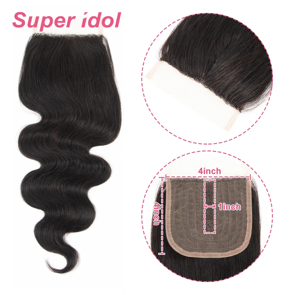 

Body Wave 4X1 Transparent Lace Closure Swiss Lace Hair Brazilian Remy Human Hair Natural Black Pre-Plucked With Baby Hair