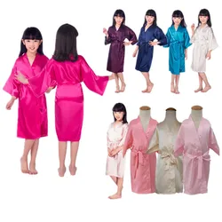 Wholesale Children's Silk Satin Robes Pure Kimono Wedding Birthday Party Spa Dressing Gown Kimono Bathrobes Bridal Sleepwear D1