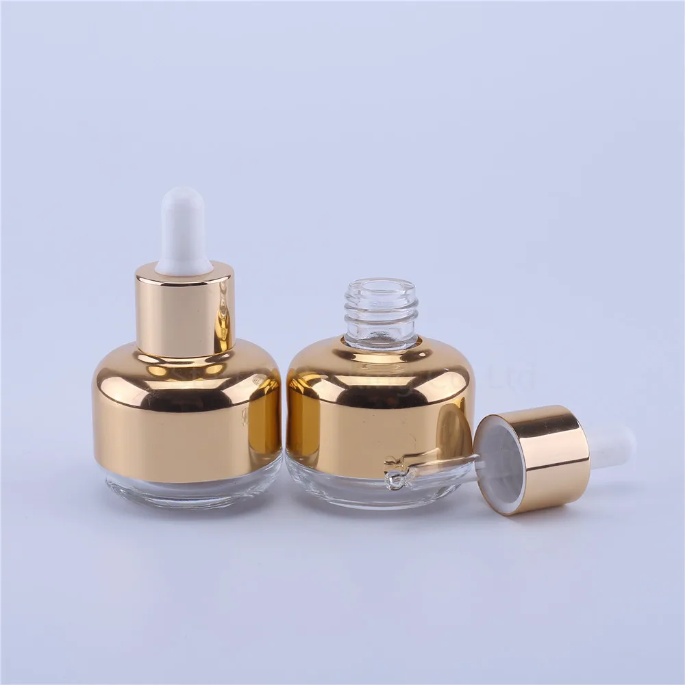 

500pcs 30ml transparent Glass Dropper Bottle with gold cap, 30cc Empty Cosmetic Packaging Container Vials Essential Oil Bottles