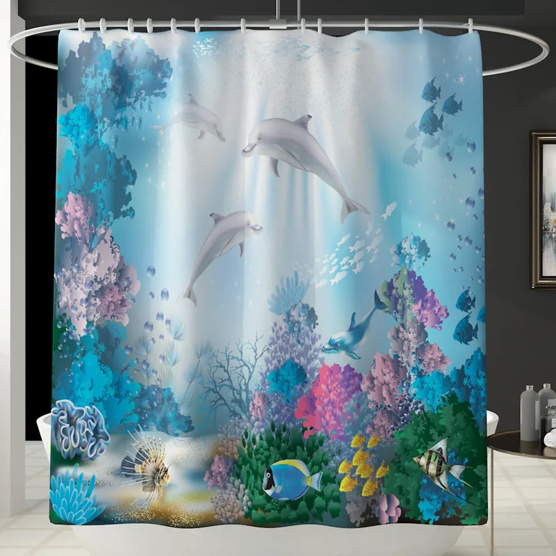 Blue dolphin Ocean Non-slip Bath Mats Carpet Bathroom Shower Curtain and Rug Sets Toilet Mat Rug Foot Pads Gift