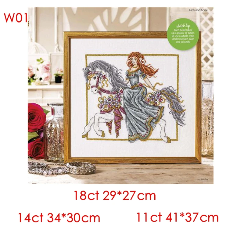 European Magazine Style Horseback Riding Medieval Lady Cross Stitch Cotton Print Kit 11ct14ct18ct Hand Embroidered Material Pack