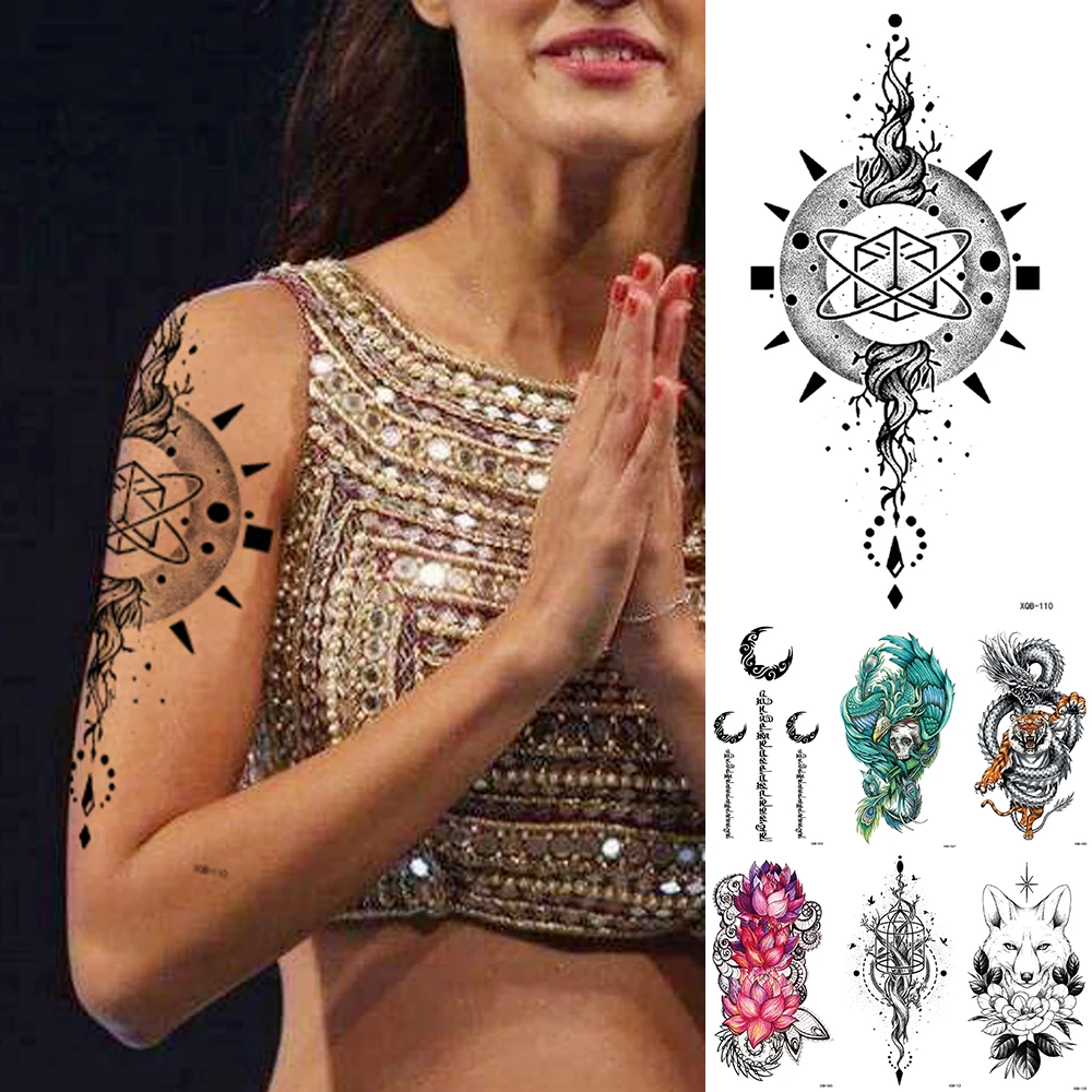 1Pcs Circular Totem Temporary Tattoo Sticker Sun Energy Flash Waterproof Tattoos Skull Body Art Arm Fake Sleeve Tatoo Women Men