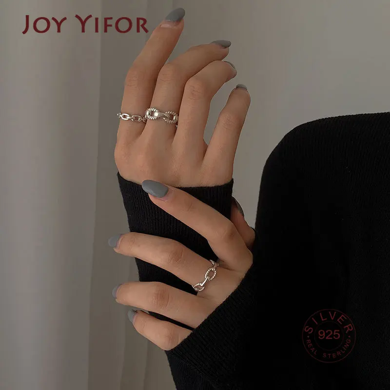 Women's 925 Sterling Silver Simple Link Chain Adjustable Ring