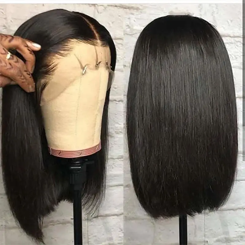 ตรงลูกไม้ด้านหน้ามนุษย์ Wigs Peruvian สั้น Bob วิกผมธรรมชาติสี Bob วิกผมผู้หญิง Pinshair Remy ผมความหนาแน่น150%