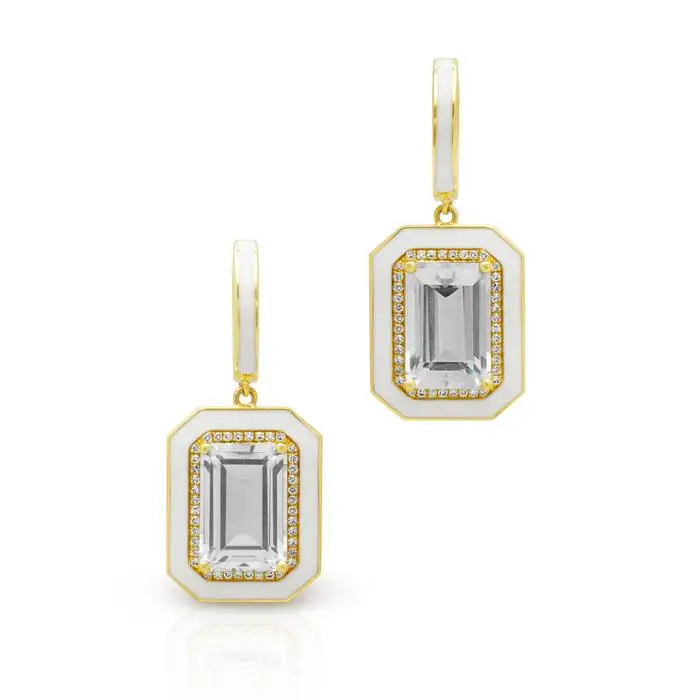 Gold Color Fashion European Women Jewelry Top Quality 5A Cubic Zirconia CZ Geometric Square Halo Drop Earring