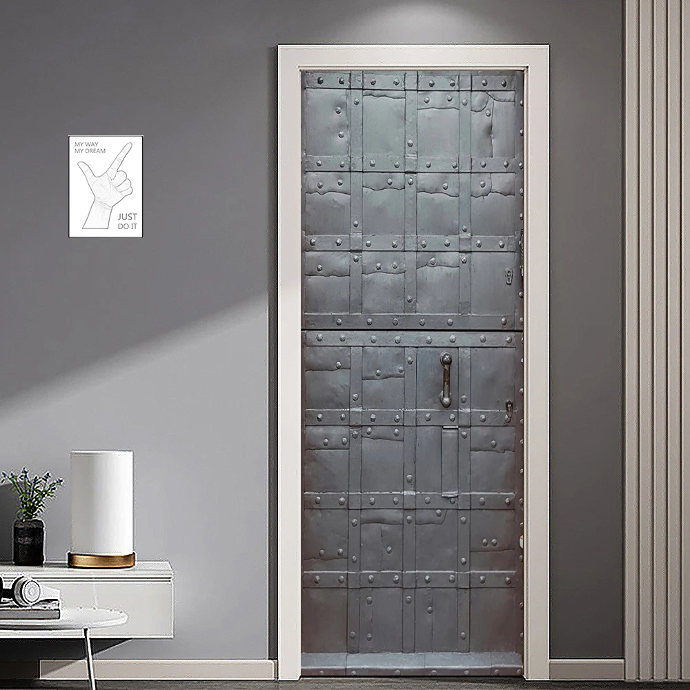 Europe Wooden Door Living Room Corridor Wallpaper PVC Self-adhesive Medieval Iron Gate 3D Wall Decor Sticker Full Covering Mural