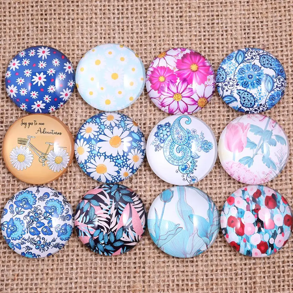 

onwear mixed blue floral pattern cabochon glass round 12mm 14mm 18mm 20mm 25mm 30mm diy flatback jewelry making accessories