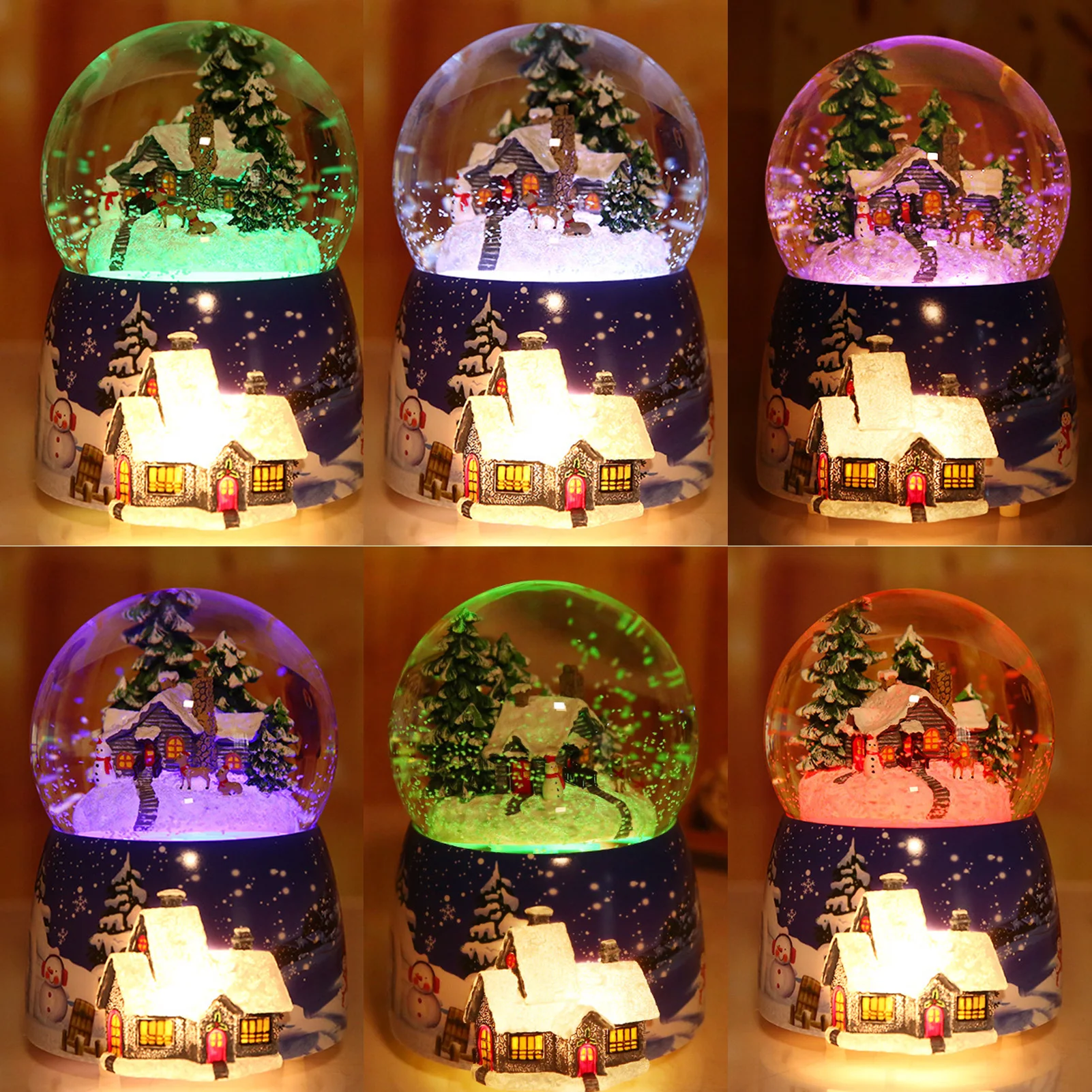 1 Pcs Resin Music Box Crystal Ball Snow Globe Glass Lights Christmas Gift With Speaker Spinning Santa Claus Crafts Desktop Decor view 6