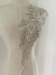 Applique in cristallo di grandi dimensioni con corpetto in strass Applique in cristallo per abito da sposa Patch di strass perline a mano alta moda