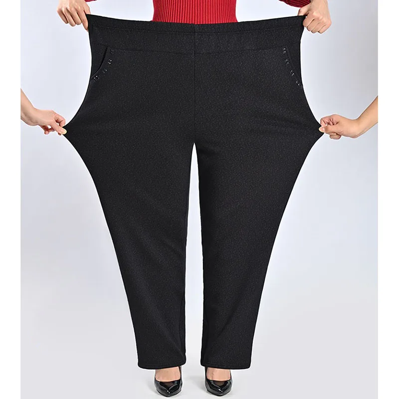 8XL / 280kg Women Trousers Spring Autumn Winter Pants Middle-aged and Elderly Mom High Waist Add Velvet Casual Pants