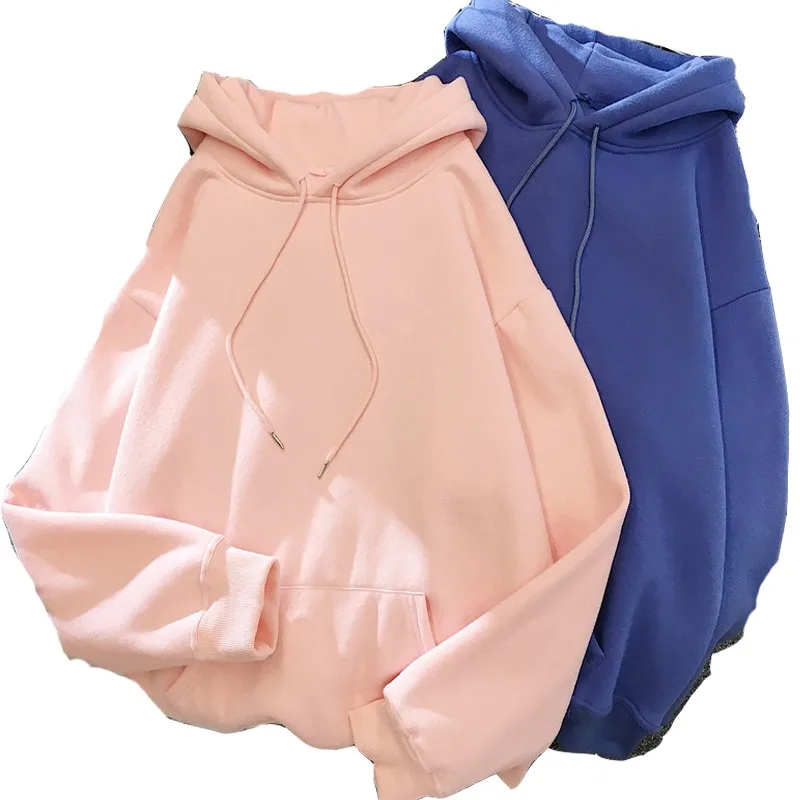 

Zuolunouba Autumn And Winter Solid Color Plus Velvet Thickening Female Hoodie Casual Loose Drawstring Pocket Women Sweatshirt