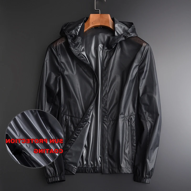 

Summer Men Luxury Uv Coating Fabric Hooded Waterproof Prevent Bask In Mens Jackets And Coats Plus Size 3XL 4XL