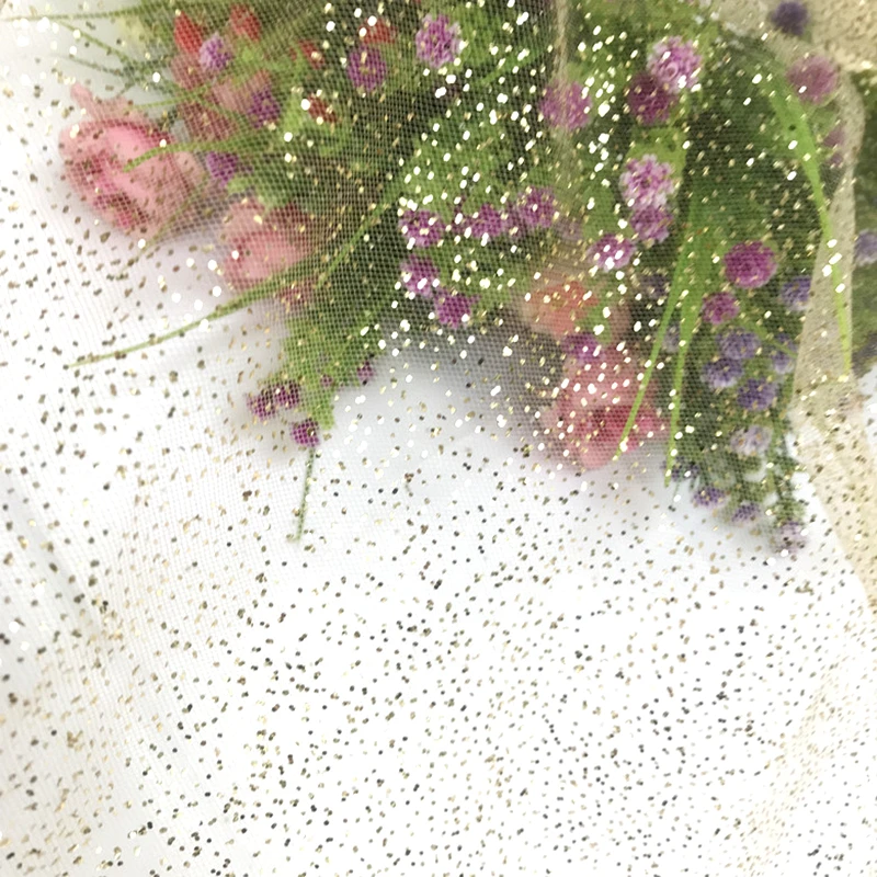 Mesh LACE 1m/lot soft mesh Rice Silver Gold sequins fabric wedding dress veil DIY fabric transparent dress fabric H011
