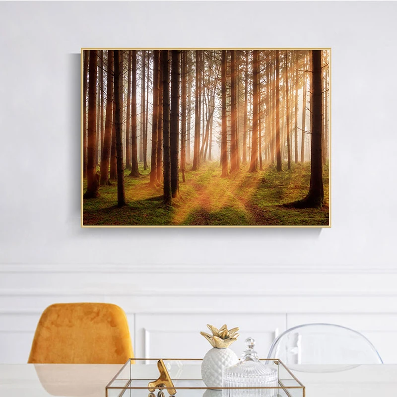 Sunshine Canvas Painting Path in the Green Forest Picture Wall Art Oil Painting Landscape Posters Prints for Living Room Decor