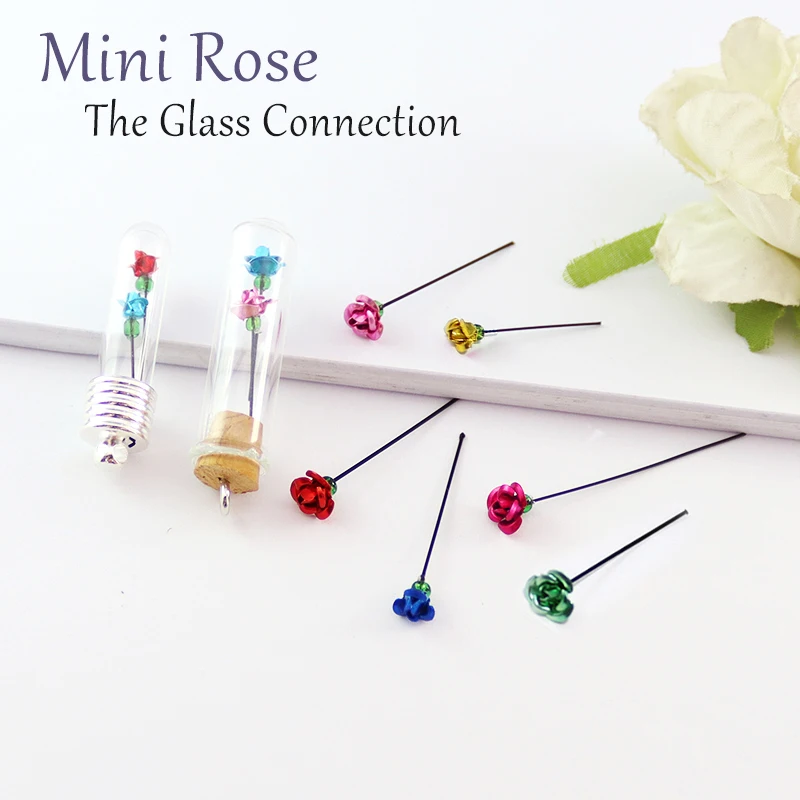 15PCS Colourful mini Rose flower Decoration for Filler Rice Vial Glass Wishing Bottle Charm Pendant