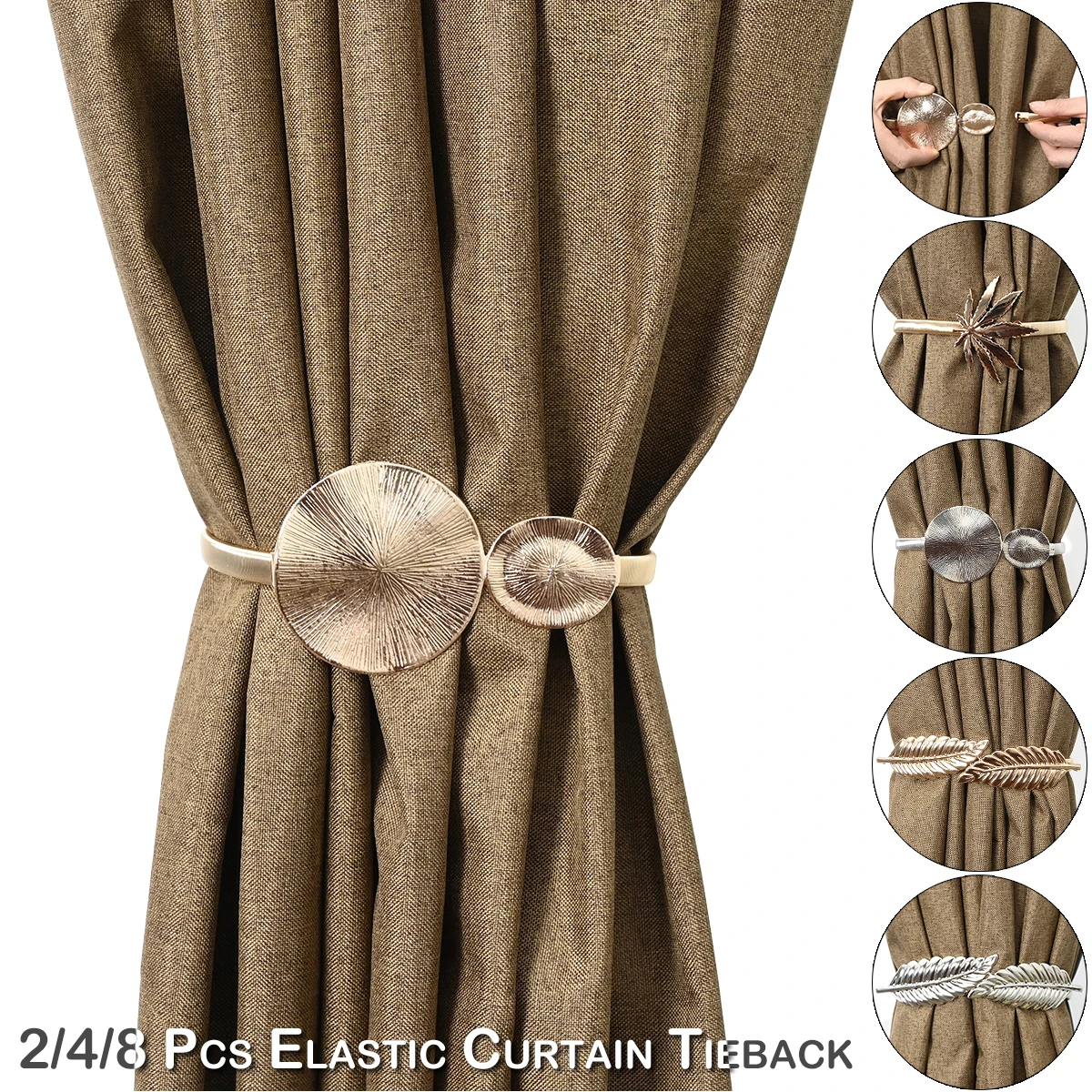 Leaf Curtain Rods Room Accessories Gold Floral Curtain Tie Backs Home Decorative Elastic Tiebacks Metal Rope Window Ornament D30