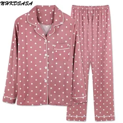 NHKDSASA Brand Pajama Set For Women's Sleepwear Long Sleeve Pyjamas Trousers Suit Printing Fashion 2 Pieces Soft Nightgown