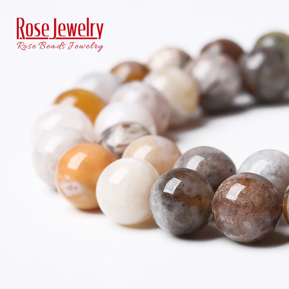 Natural Stone Bamboo Leaf Carnelian Agates Round Loose Beads 15\