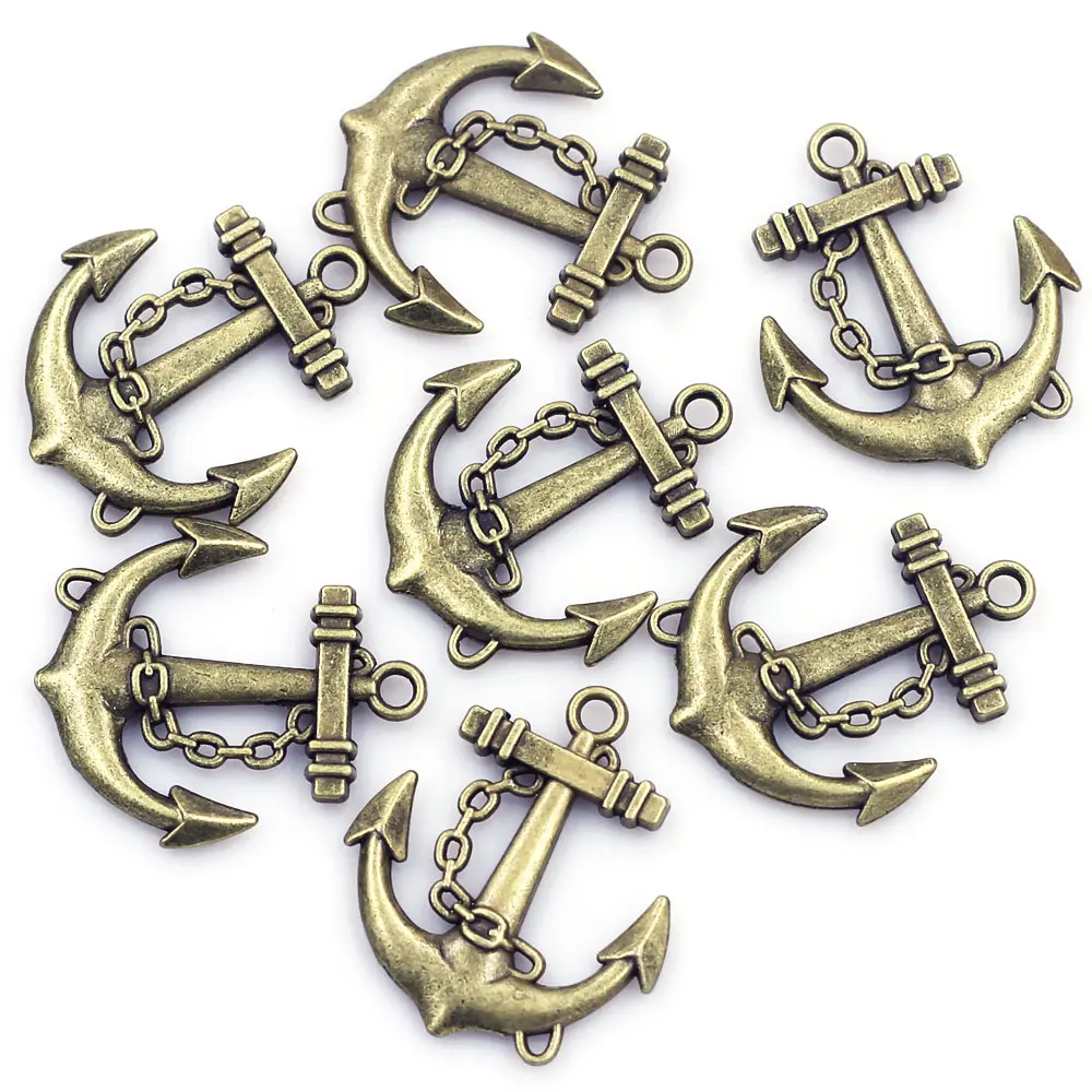 5Pcs Pendants Sea Ship Rudder Anchor Classic Metal Alloy Bronze Tone For Charm Necklaces Jewelry DIY Finding 31x27mm