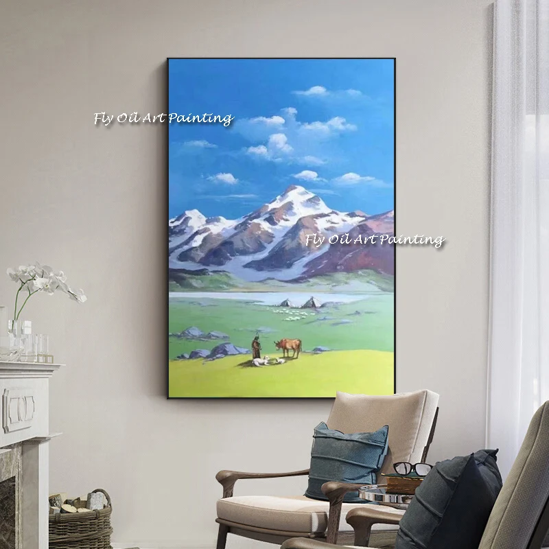 % Handmade Modern Abstract Oil Painting Green Grasslands  Draw Hotel Decor Home Decoration Canvas Art No Framed