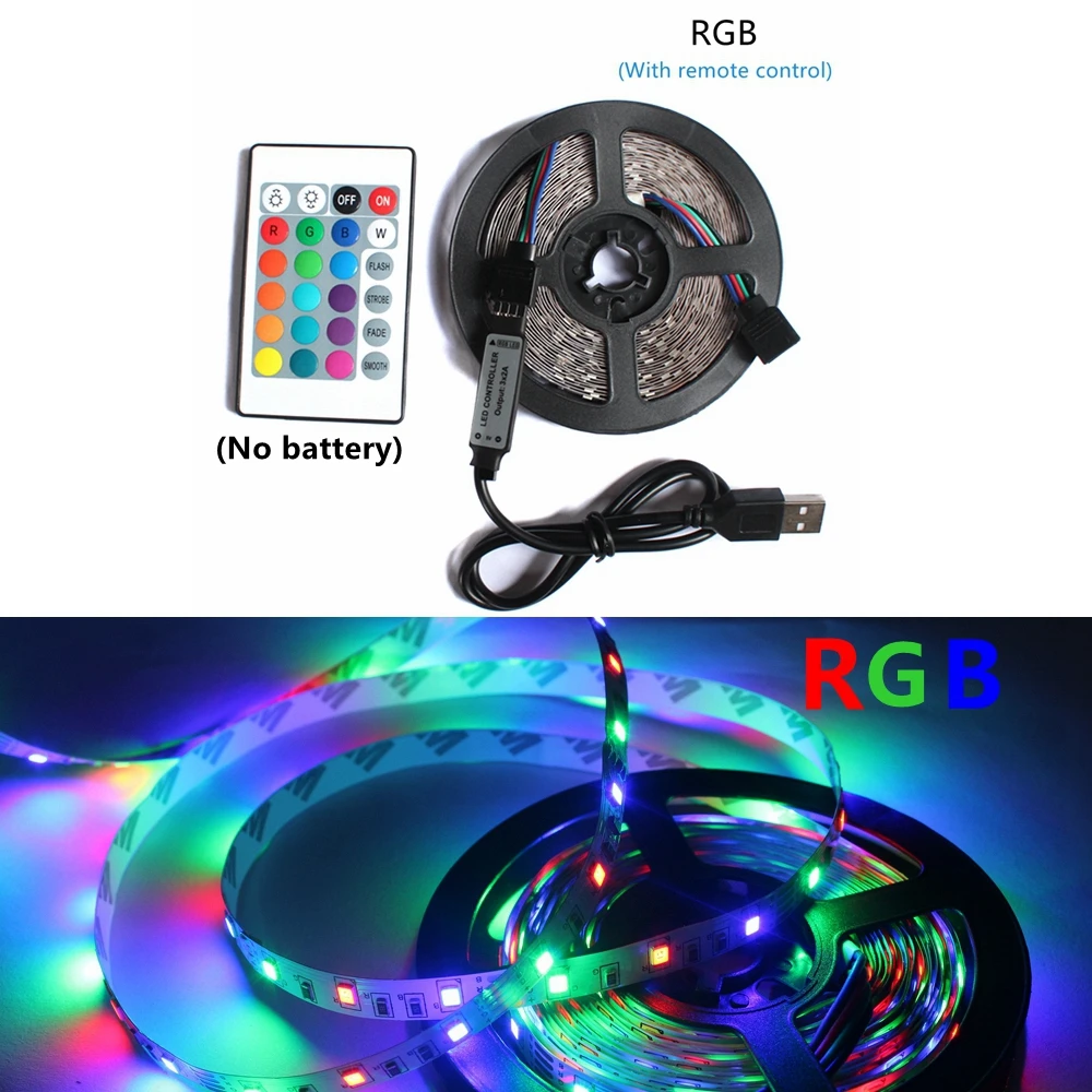 USB LED Strip 5V SMD2835 RGB Changeable LED TV Background Lighting 50CM 1M 2M 3M 4M 5M DIY Flexible LED Light