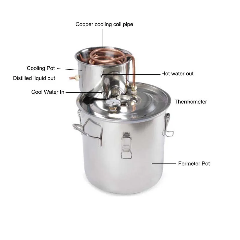 2.5Gal/10L Moonshine  Distiller Spirits Water Alcohol Distiller Copper Tube Home Brew Wine Making Kit Stainless Steel Boiler