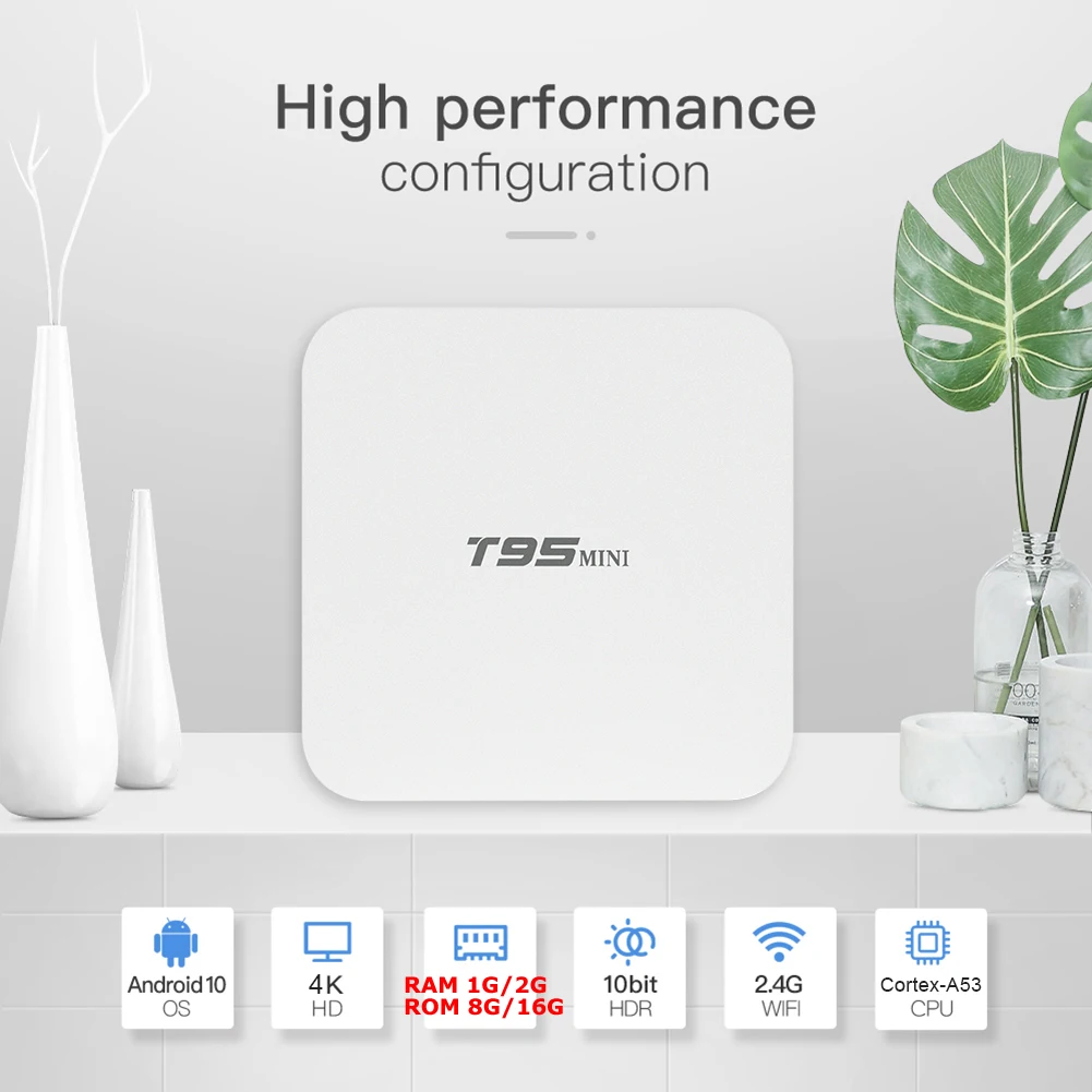 

Android 10.0 TV Box T95 Mini H313 Quad Core 2GB RAM 16GB ROM 2.4G WiFi HDR H.265 3D Set Top Box 4K Set Top Box Media Player