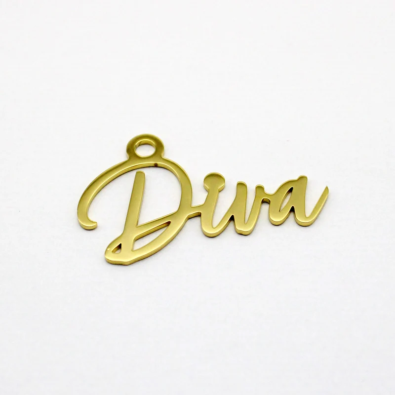 5pcs Script Words Charm Diva Charms Stainless Steel  Pendant  High Polish Mirror Surface Pendant