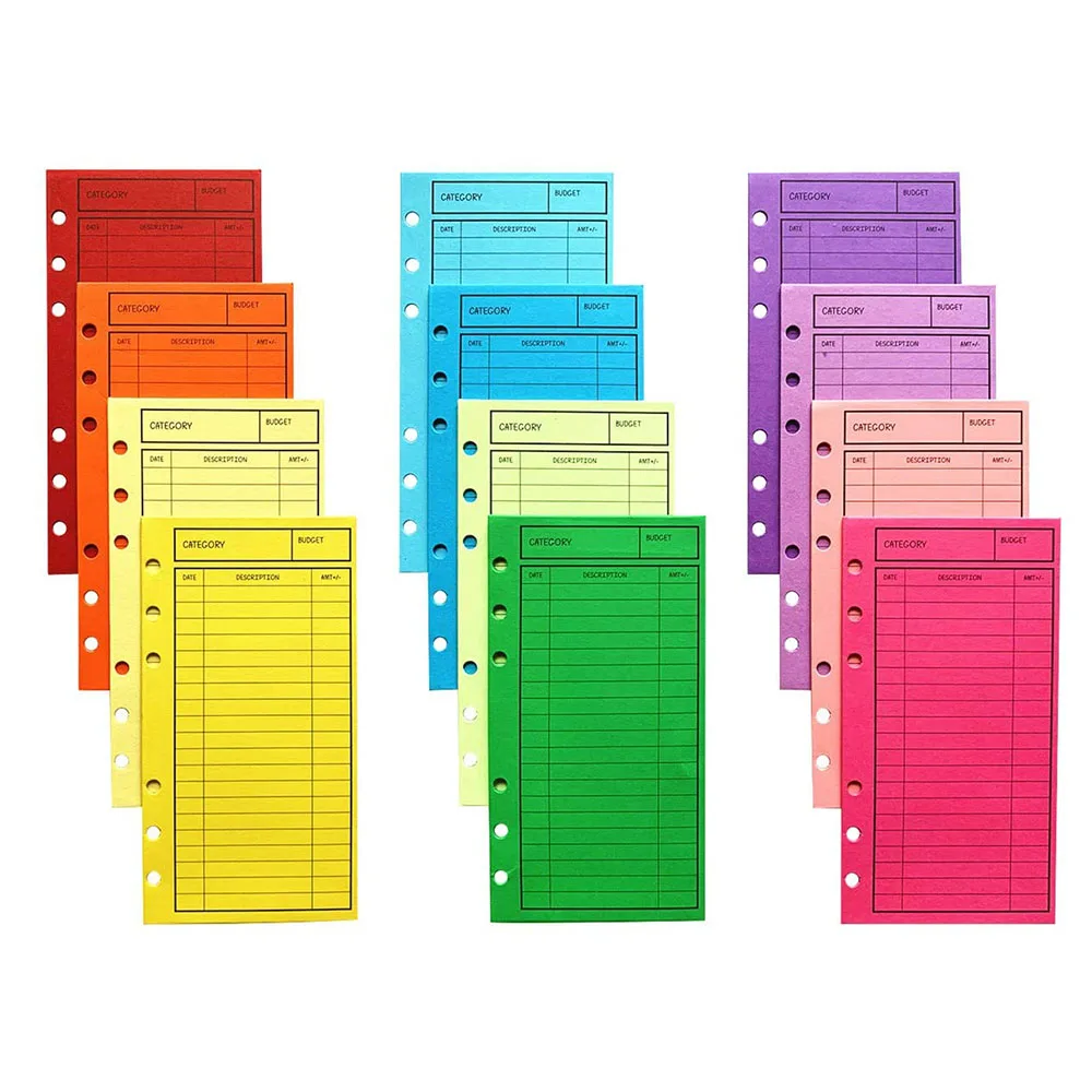 New!! 12 Pcs Budget Envelopes, Cardstock Cash Envelope System for Money Saving, Assorted Colors, Vertical Layout & Holepunched