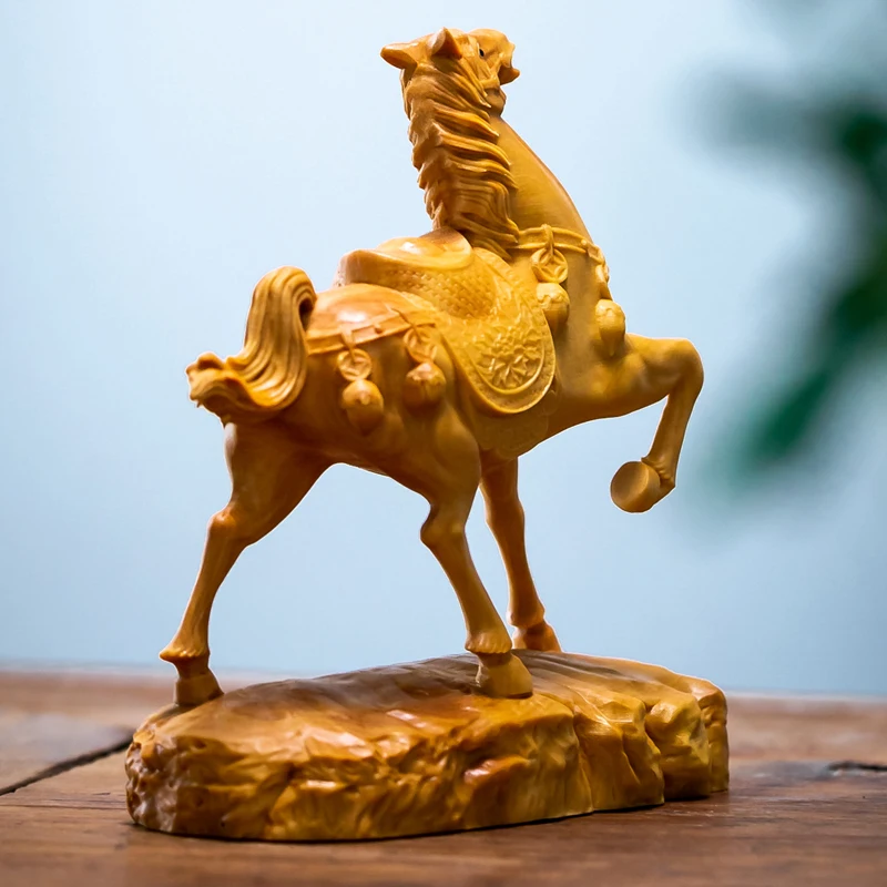 Zodiac Horse Solid Wood Sculpture, Symbol of Success and Prosperity, Feng Shui Home Ornament