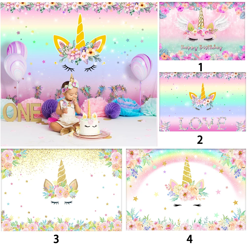 5x3FT Unicorn Backdrop Pink Floral Unicorn Photography Background Pink Theme Unicorn Birthday Party Decoration Photo Booth