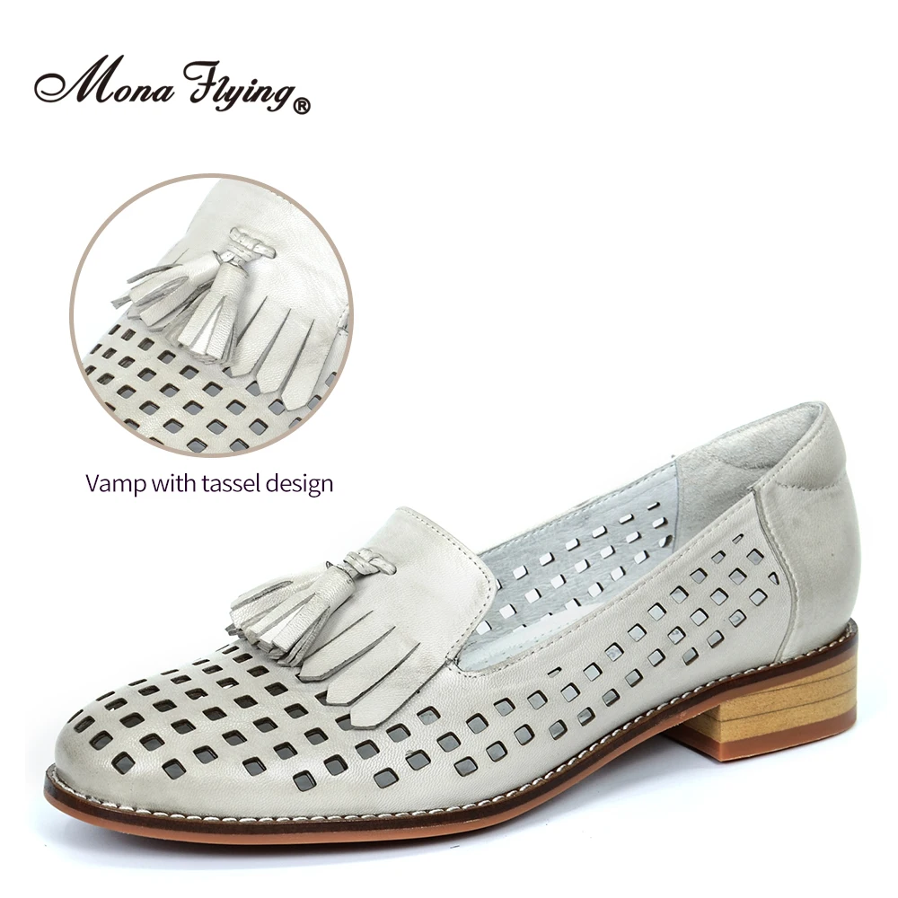 Mocassino da donna in pelle Mona Flying mocassino con nappe Slip-on fatto a mano Casual piatto traspirante con frange scarpe da donna A068-35A