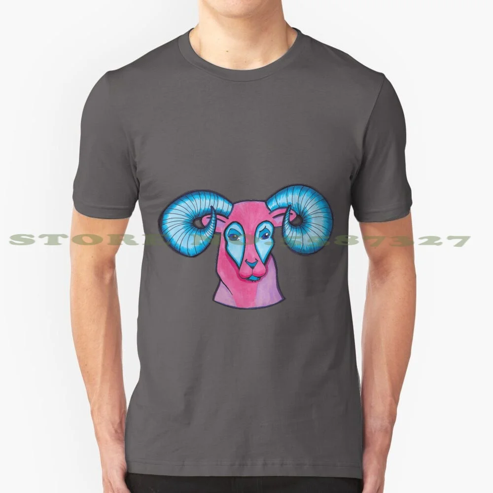 Ram 100% Cotton T-Shirt Ram Funny Cute Animals Farm Zodiac Tumblr Pink Blue Pastel Sweet Aries Signs Star Sporty Mascot Color