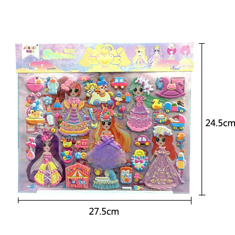 2PCS DIY Double layer Cute Princess Dress up Sticker For Diary Phone Laptop Book Kids Anime Kawaii Bubble Stickers Girl Toys