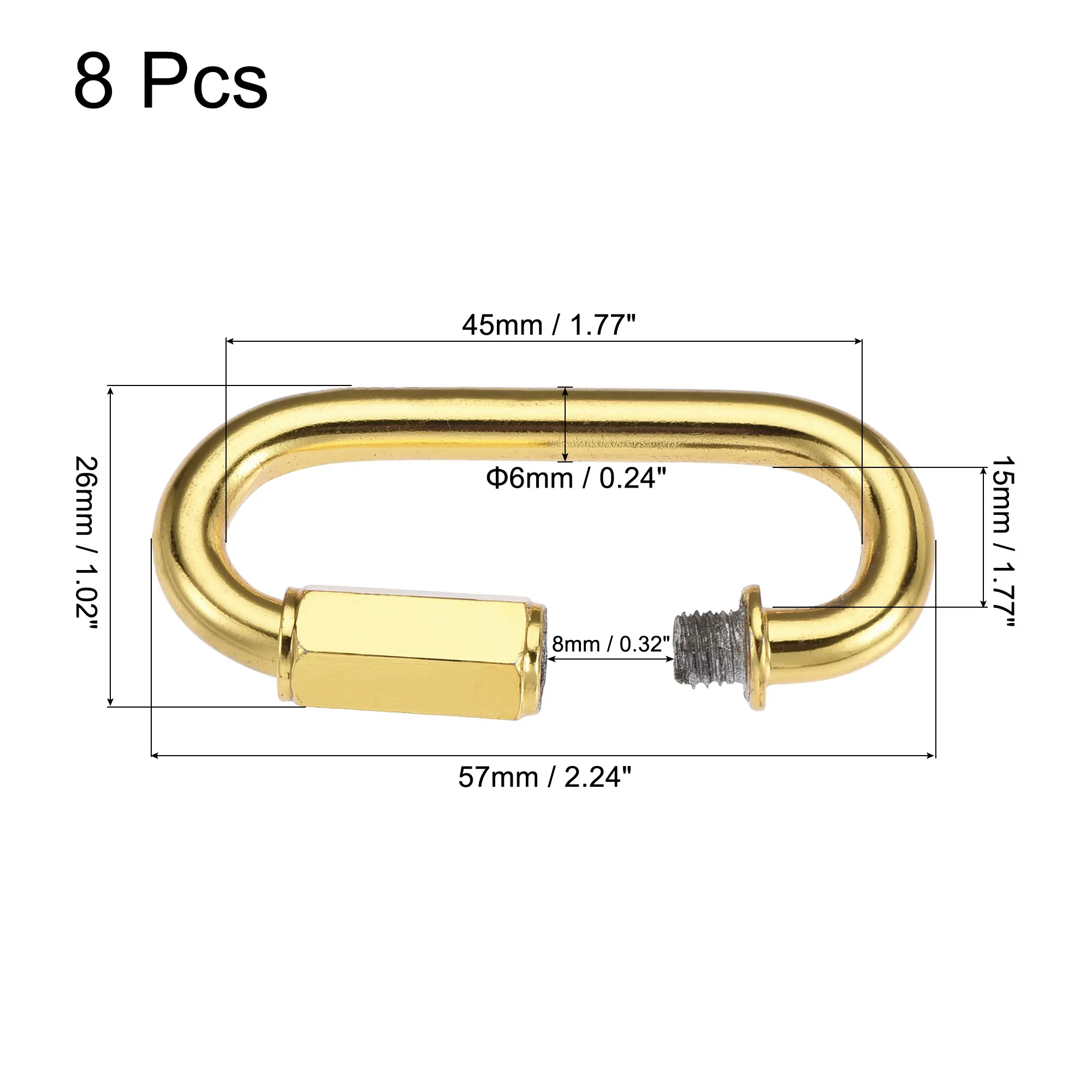 Uxcell 8Pcs Chain Connector 6mm Oval Quick Link Screw Lock Clips Electrophoretic Gold