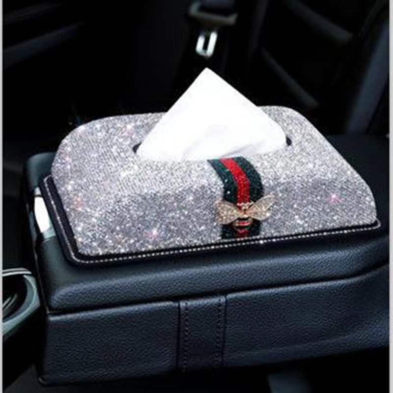 Luxury Full Rhinestones Car Tissue Box Holder Butterfly Dashboard Napkin Organizer Storage For Mercedes Girls Women Accessories