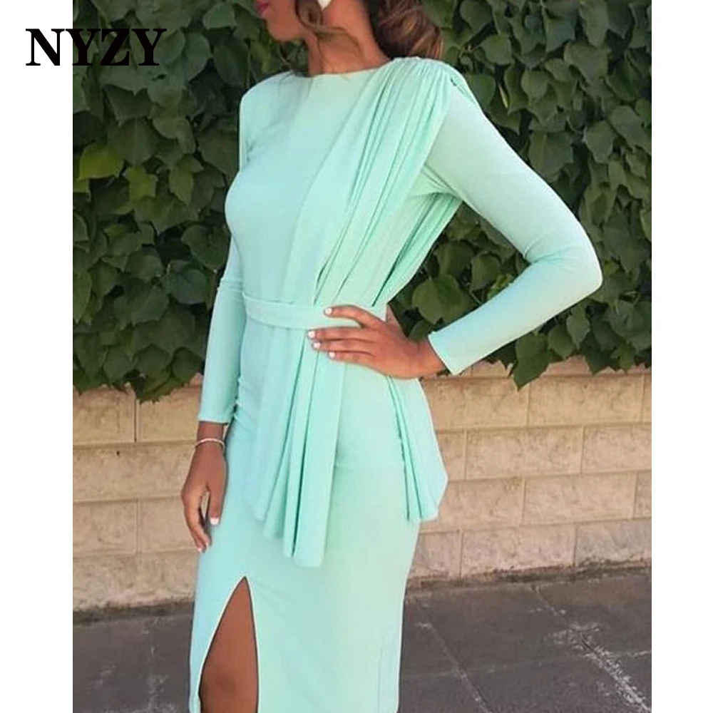 NYZY-Vestido corto de manga larga para madre de la novia, ropa de invitados para fiesta de boda, cóctel, M377, 2021