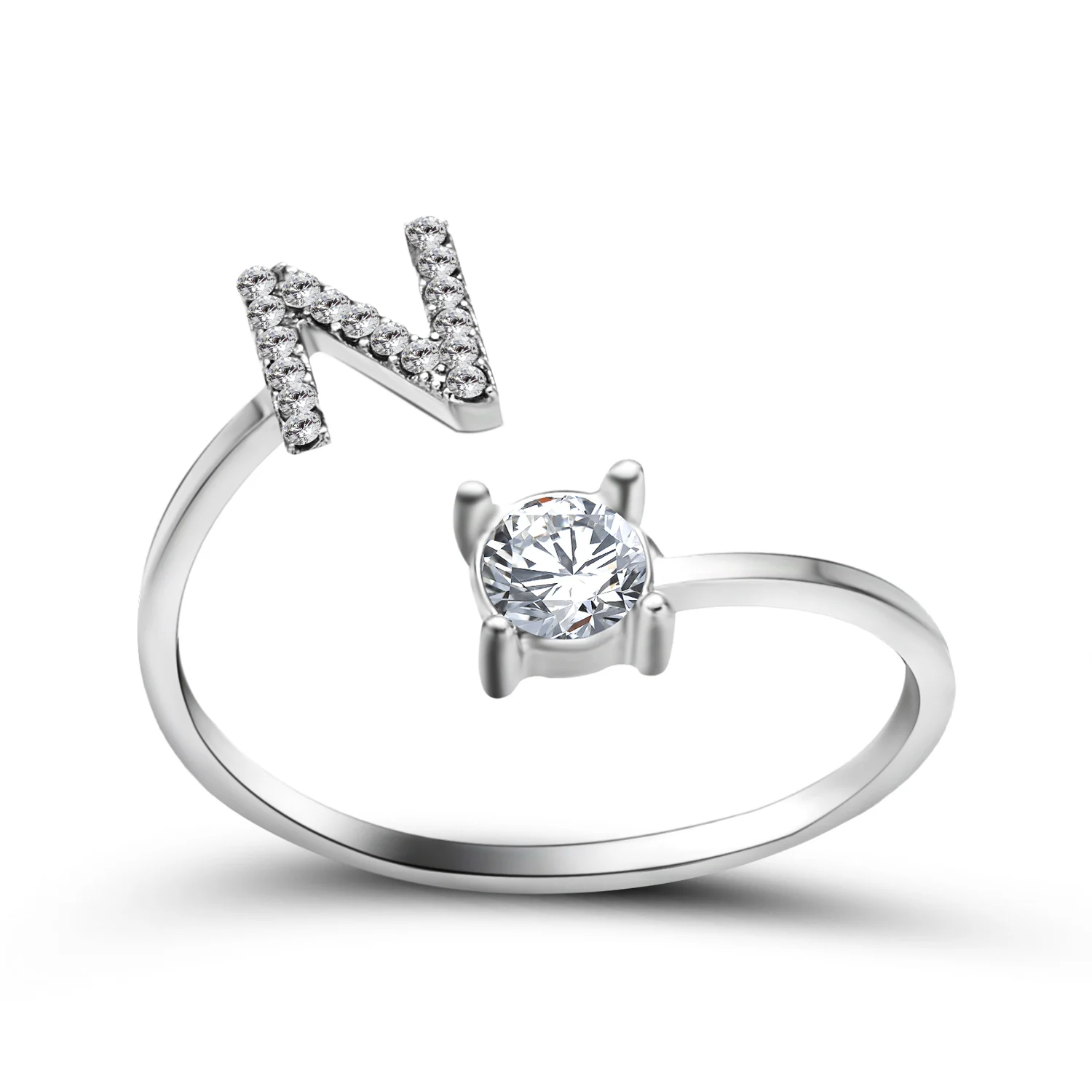 Kreative A-Z Alphabet 26 Brief Ringe Personlity Initial Name Offene Ringe Silber Farbe Strass Finger Ring Partei Schmuck Geschenk – Detail 15
