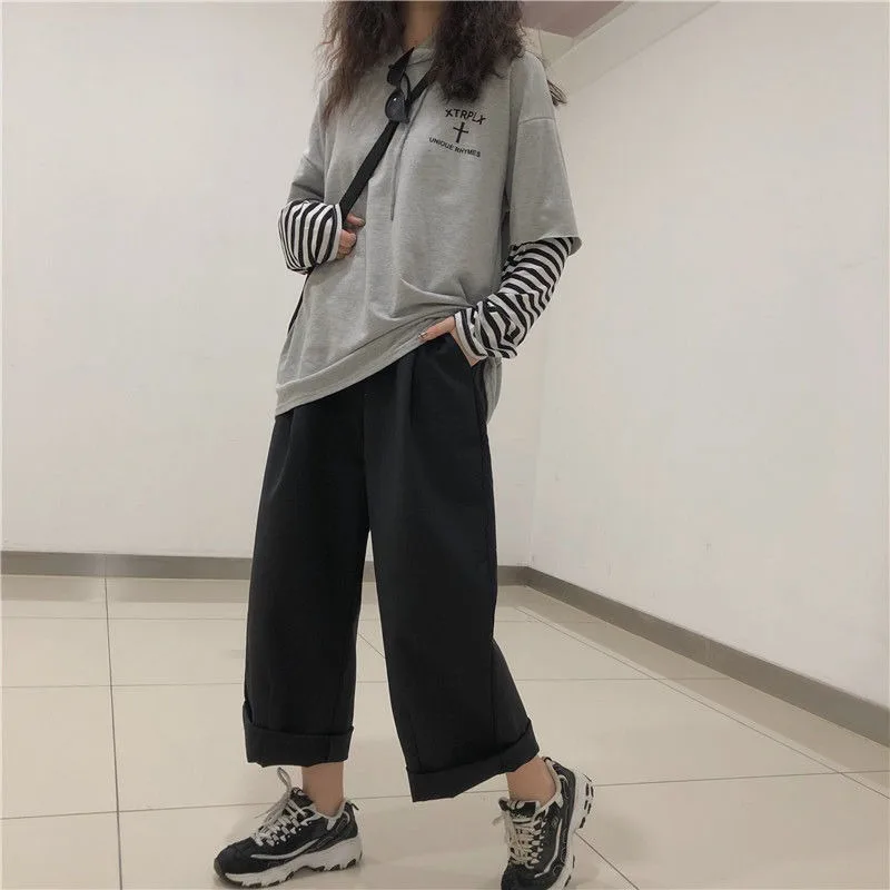 Women Pants Student Loose Ins Straight Korean Style Wide Leg Trousers Simple  Retro Kpop Ulzzang PopularHarajuku Leisure Daily