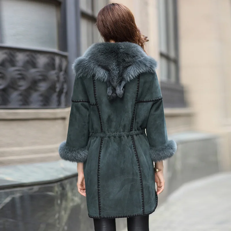 Fur Rabbit Real Coat Female Luxury Genuine Leather Jacket Winter Coat Women Fox Fur Collar Warm Oversized Jackets MY4408 s