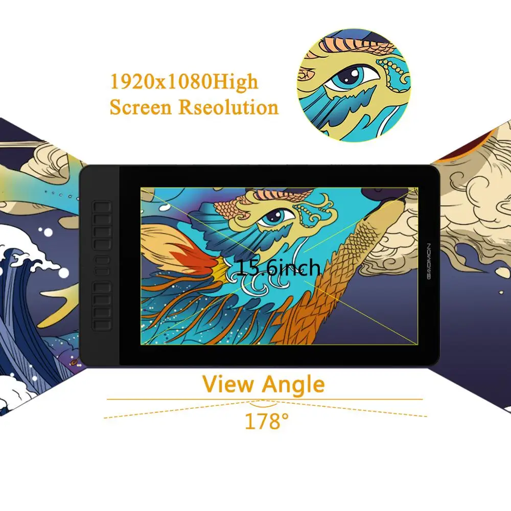 Imagem -02 - Gaomon Pen Display Pd1561 156 Polegadas Ips hd Gráficos Desenho Tablet Monitor 72 Ntsc Suporte Função de Inclinação com 10 Teclas de Atalho