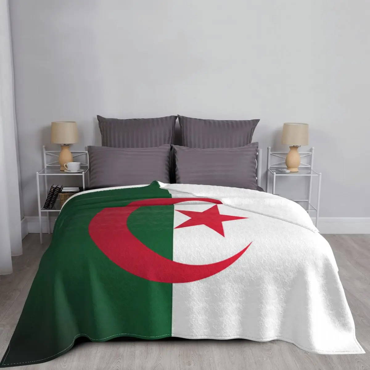 Algeria Flag Blanket Flannel Autumn/Winter Multifunction Lightweight Throw Blankets for Bedding Outdoor Bedspread