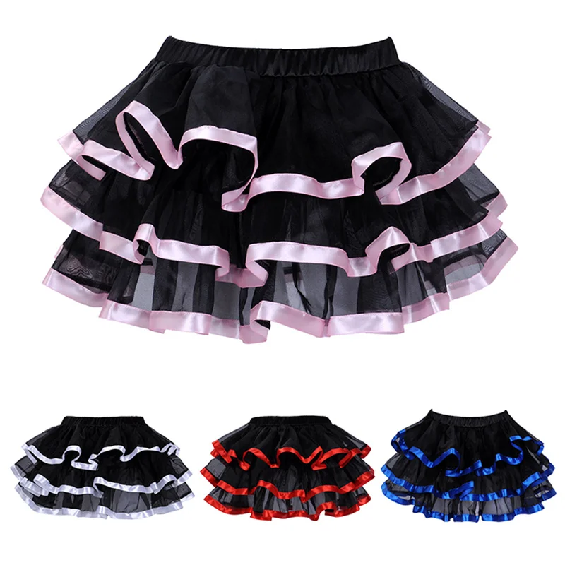 Black Mesh&Lace Bows Decoration Multilayer Sexy Micro Mini tutu Skirts Faldas Saia Cortas showgirl dance