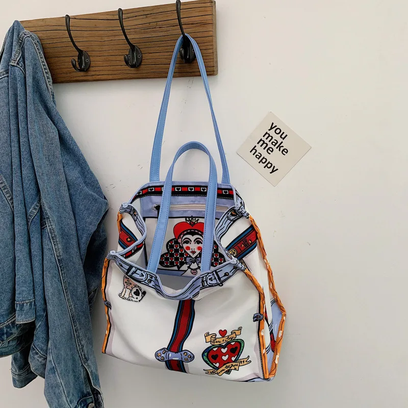 ZoeyWork0040 Ins canvas women's single shoulder Ulzzang Japanese art Harajuku bag Simple portable women's bag